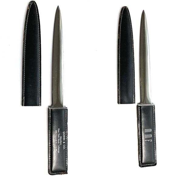 Vintage 9" Letter Opener Advertising Black Leather Sheath 2-Sided MMF Quinn & Co - Picture 7 of 11